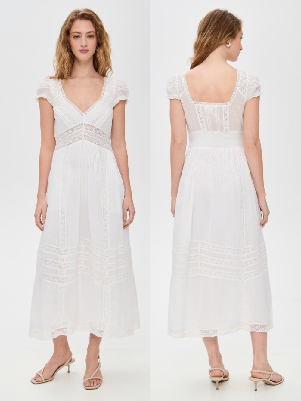 LoveShackFancy Suvi Lace Trim Lace-Trimmed Cotton Fit & Flare Maxi Dress M